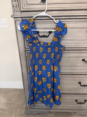 Blue Ruffle Sundress with Yellow Fox Print